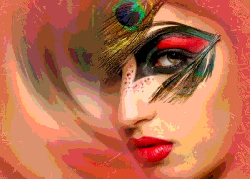 Woman with Theatrical Makeup — Red, Dramatic