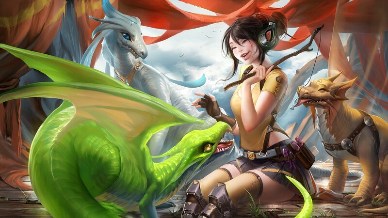 Woman with Three Dragons — Green