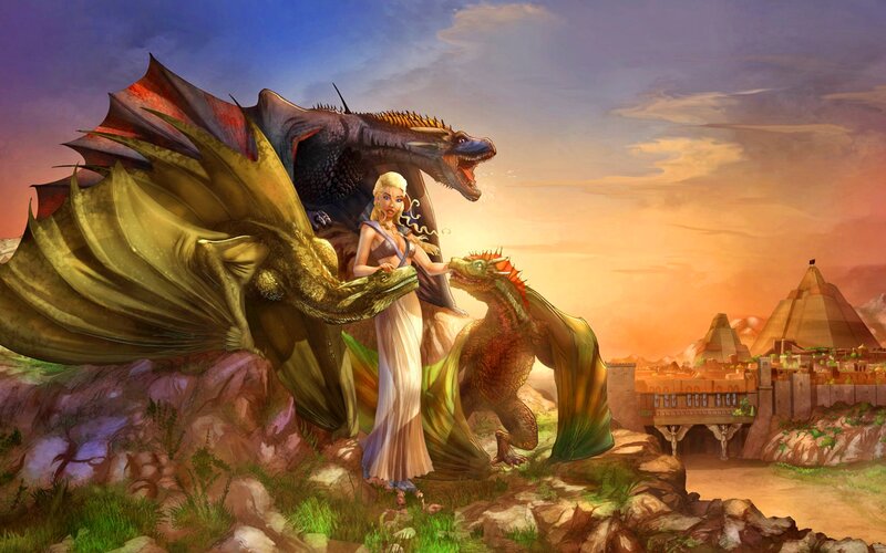 Woman with Three Dragons — Orange, Dramatic