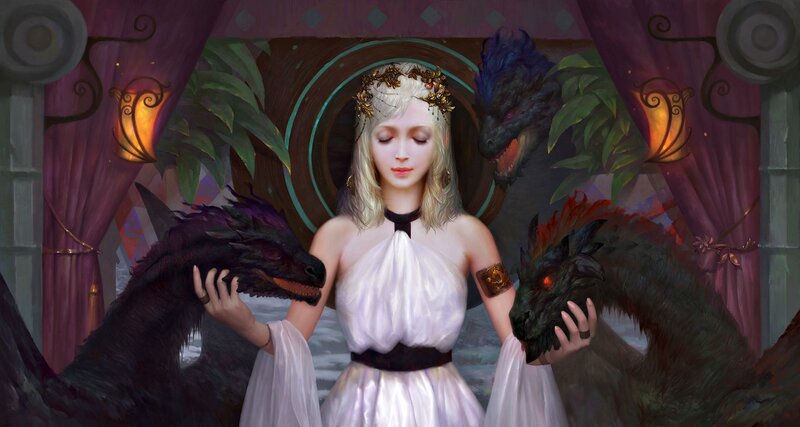 Woman with Three Dragons — White