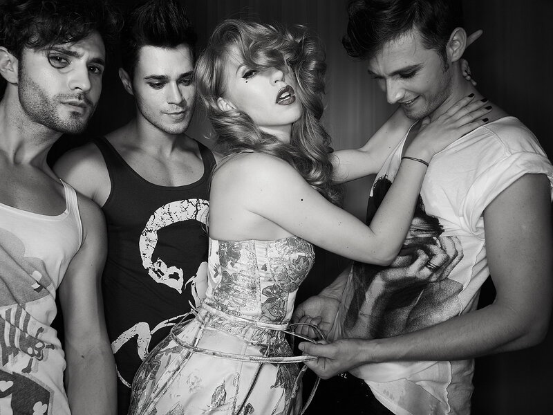 Woman with Three Men — Black
