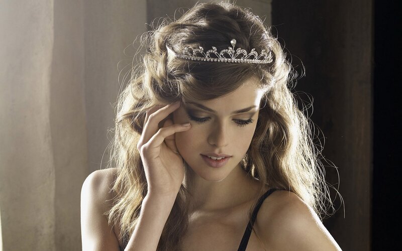 Woman with Tiara — Brown, Dramatic, Photograph, Hair, Black Top