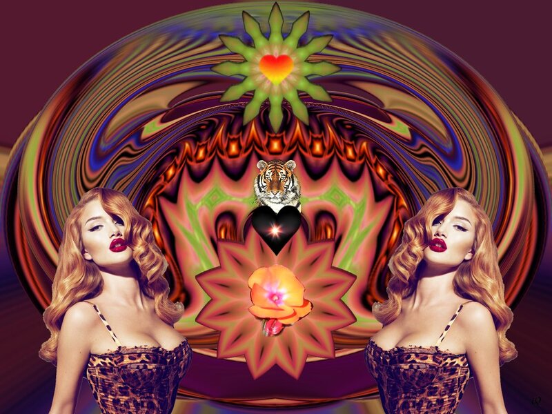 Woman with Tiger and Flowers