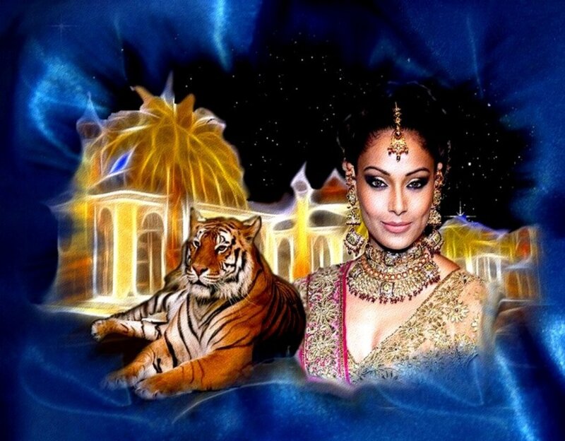 Woman with Tiger — Blue