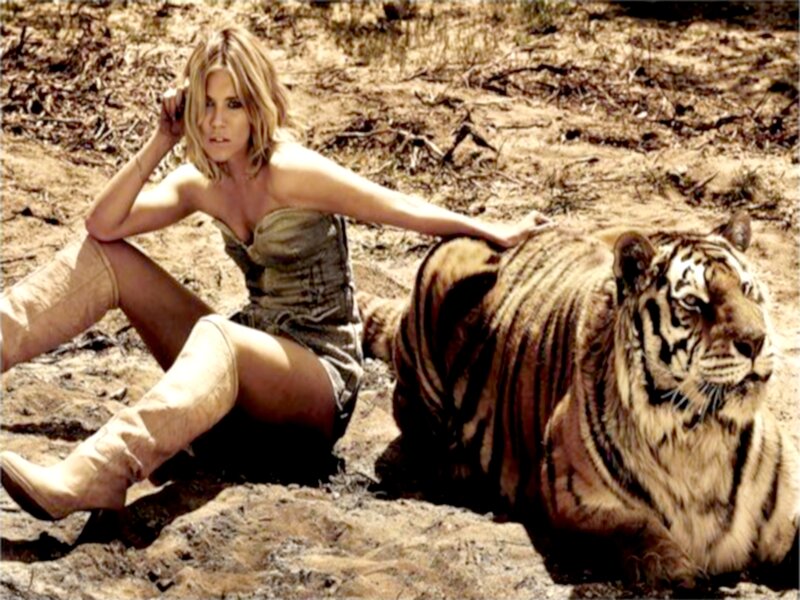 Woman with Tiger — Brown, Dramatic, Photograph, Boots