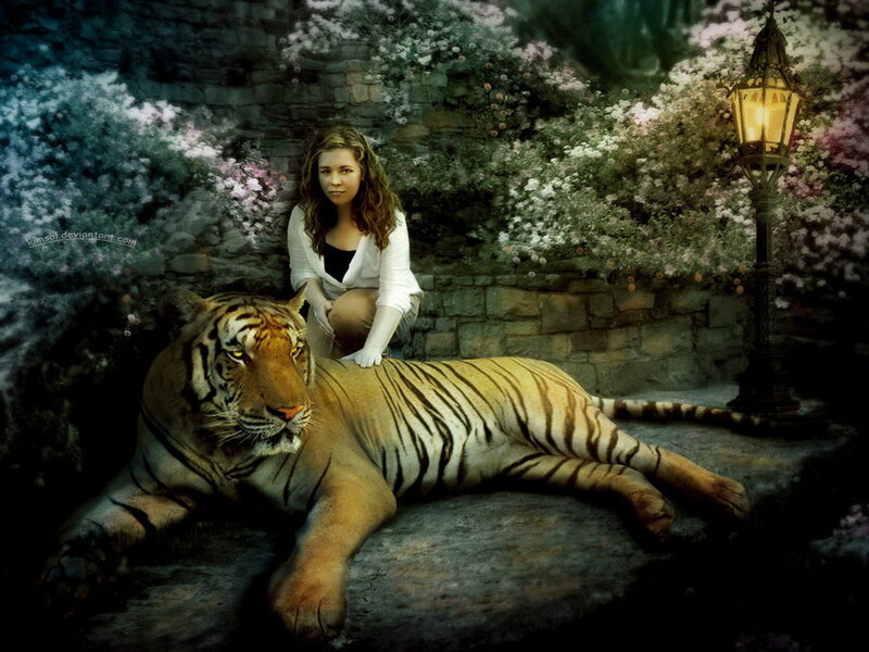Woman with Tiger — Brown, Serene