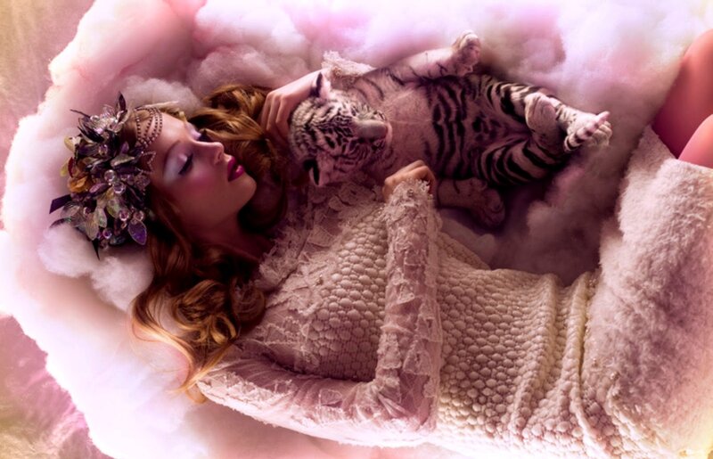Woman with Tiger Cub — Pink