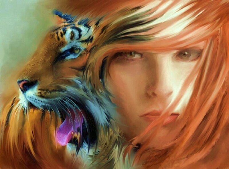 woman with tiger face