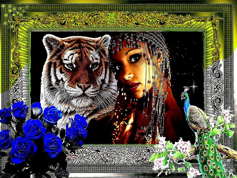 Woman with Tiger — Green, Dramatic