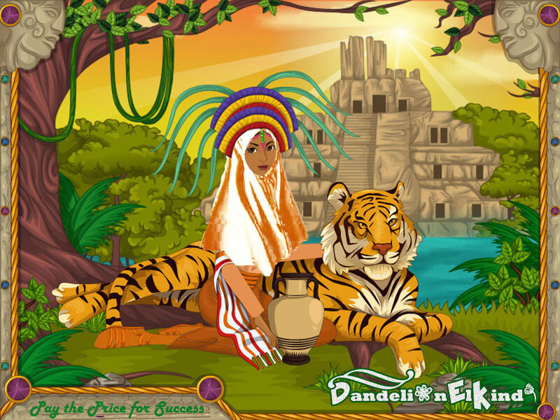 Woman with Tiger — Green, Serene, Sunset