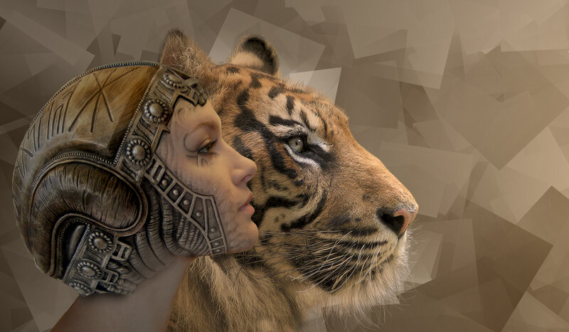Woman with Tiger Head — Brown