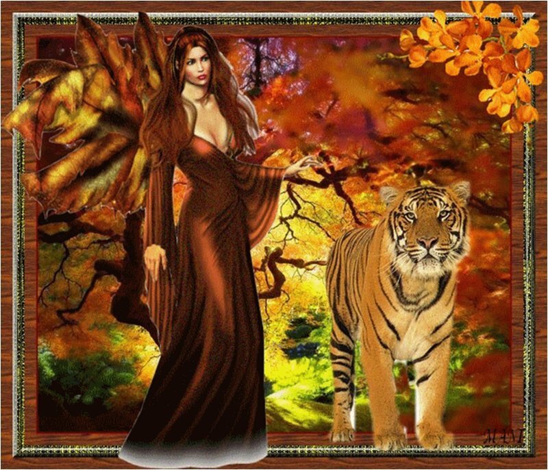 Woman with Tiger — Orange, Dramatic
