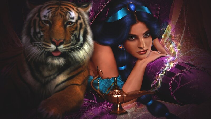 Woman with Tiger — Purple, Dramatic