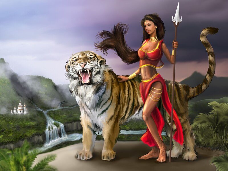 Woman with Tiger — Red, Dramatic