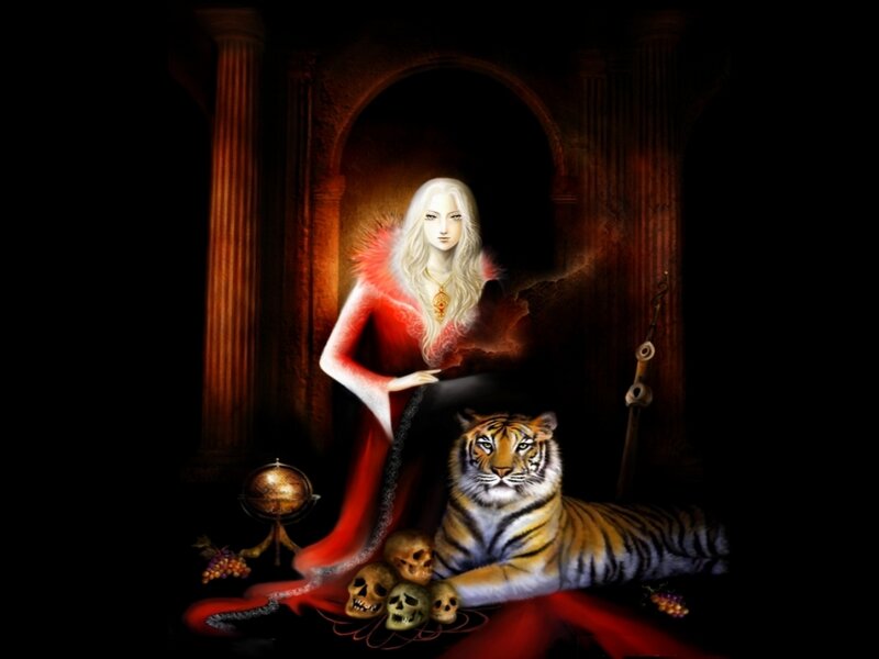 Woman with Tiger — Red