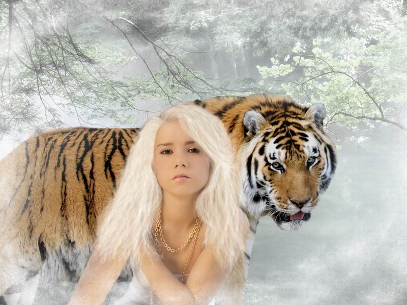 Woman with Tiger — White, Serene