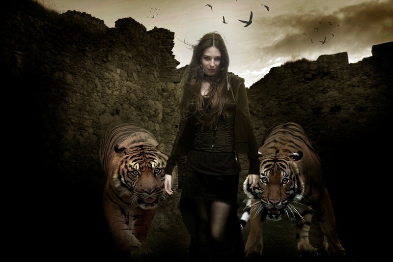 Woman with Tigers — Brown