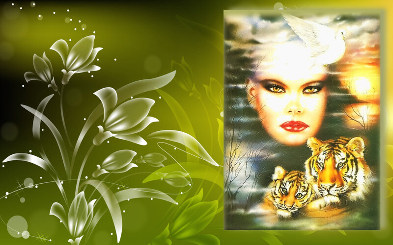 Woman with Tigers — Green