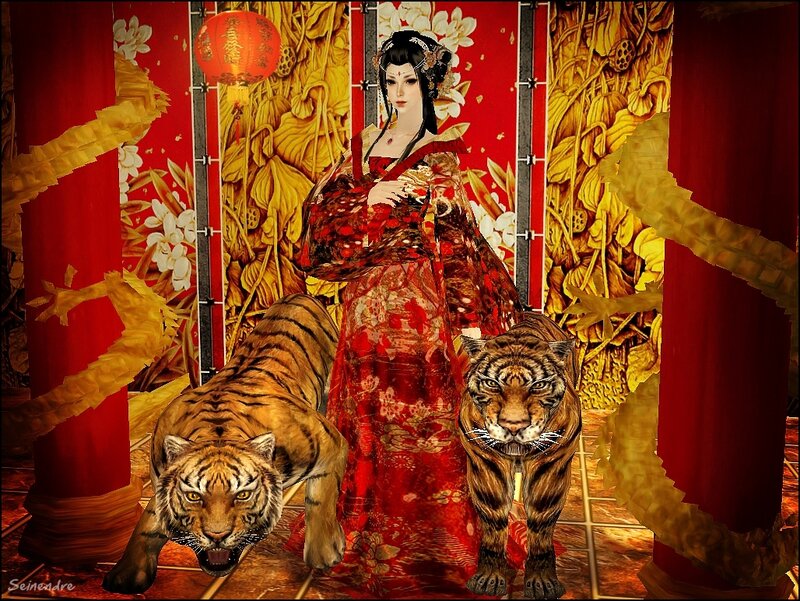 Woman with Tigers — Red