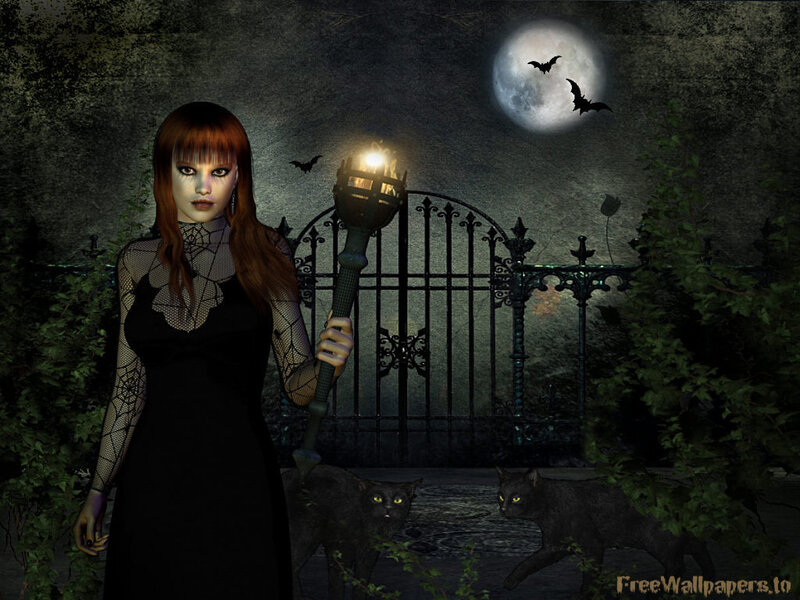 Woman with Torch and Cats — Black