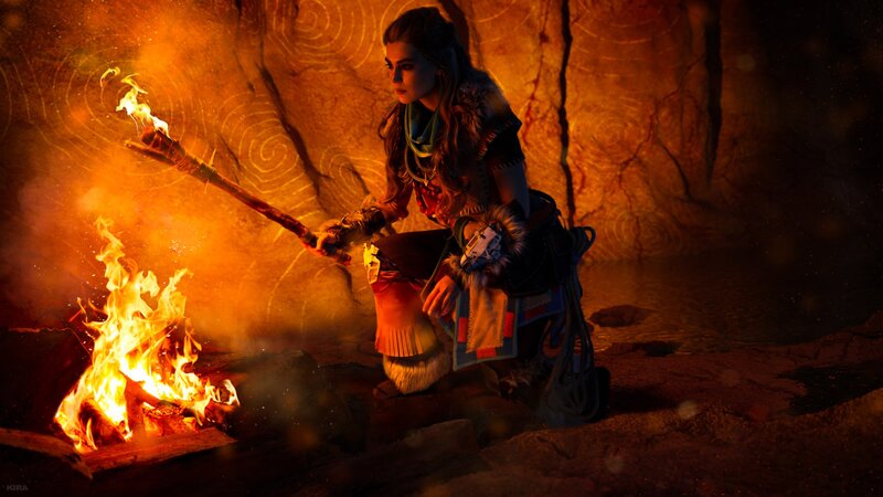 Woman with Torch in Cave — Orange