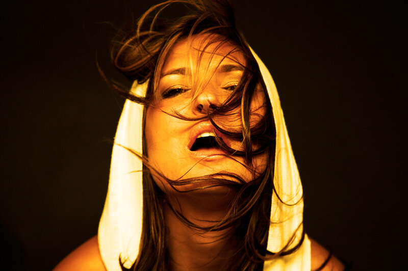 woman with towel on head