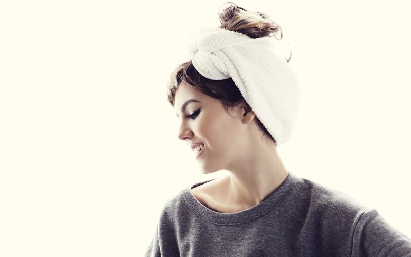 woman with towel on head