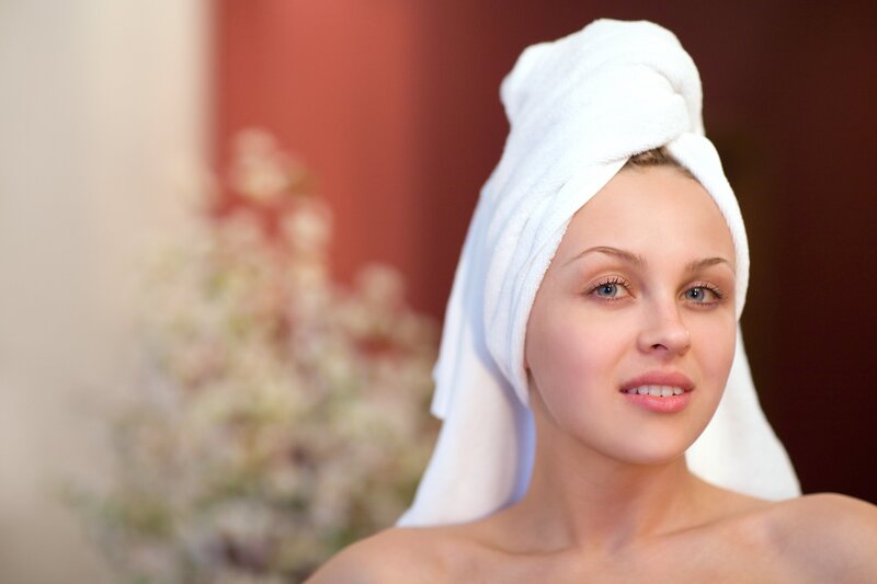 woman with towel on head