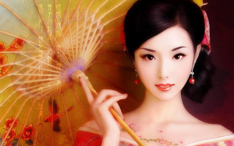 Woman with traditional parasol