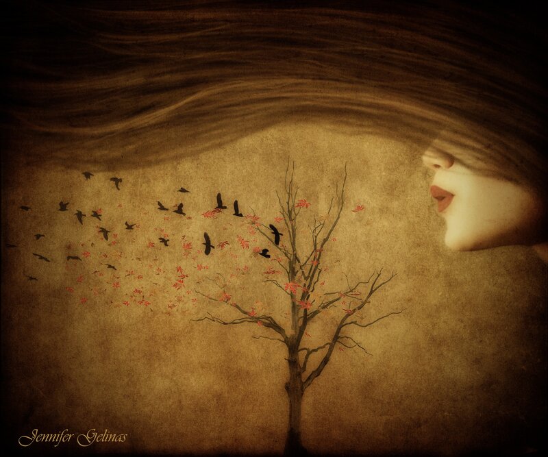 Woman with Tree and Birds