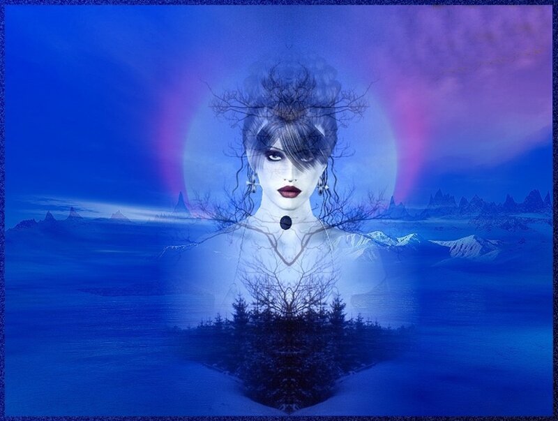 Woman with Tree Branches — Blue, Mystical