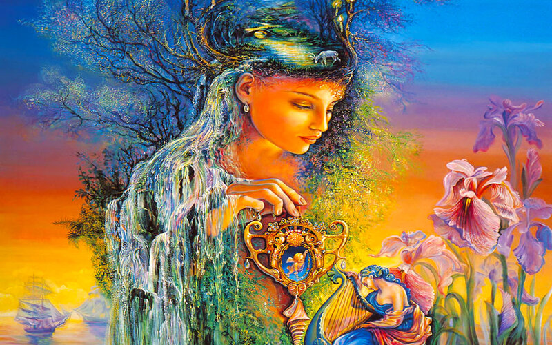 woman with tree crown and flowers