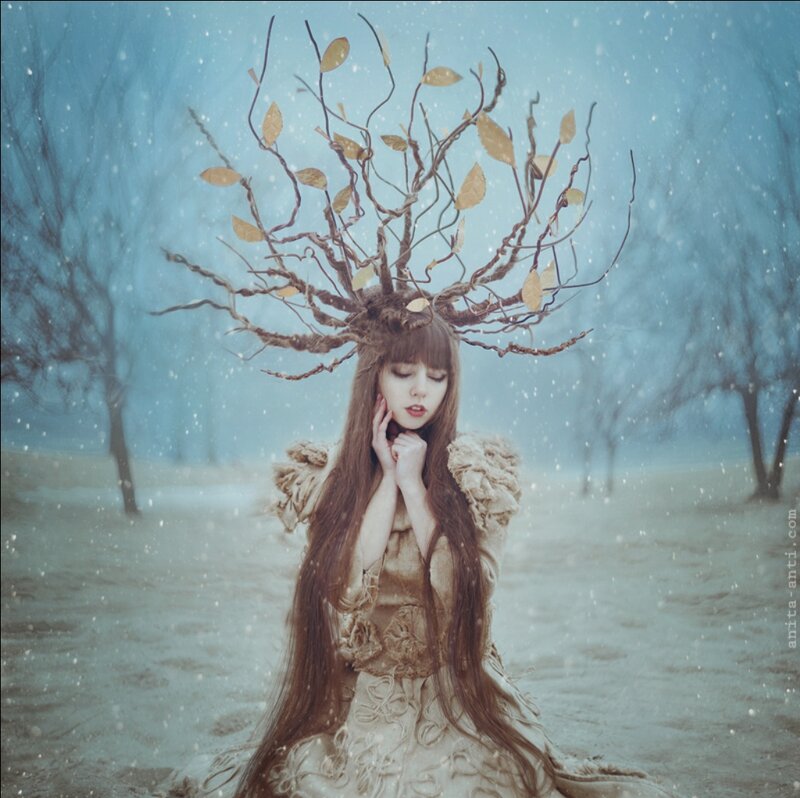 Woman with Tree Head — Blue, Dreamy