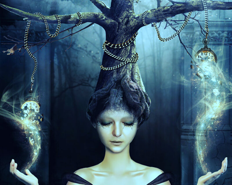 Woman with Tree Head — Blue, Mystical