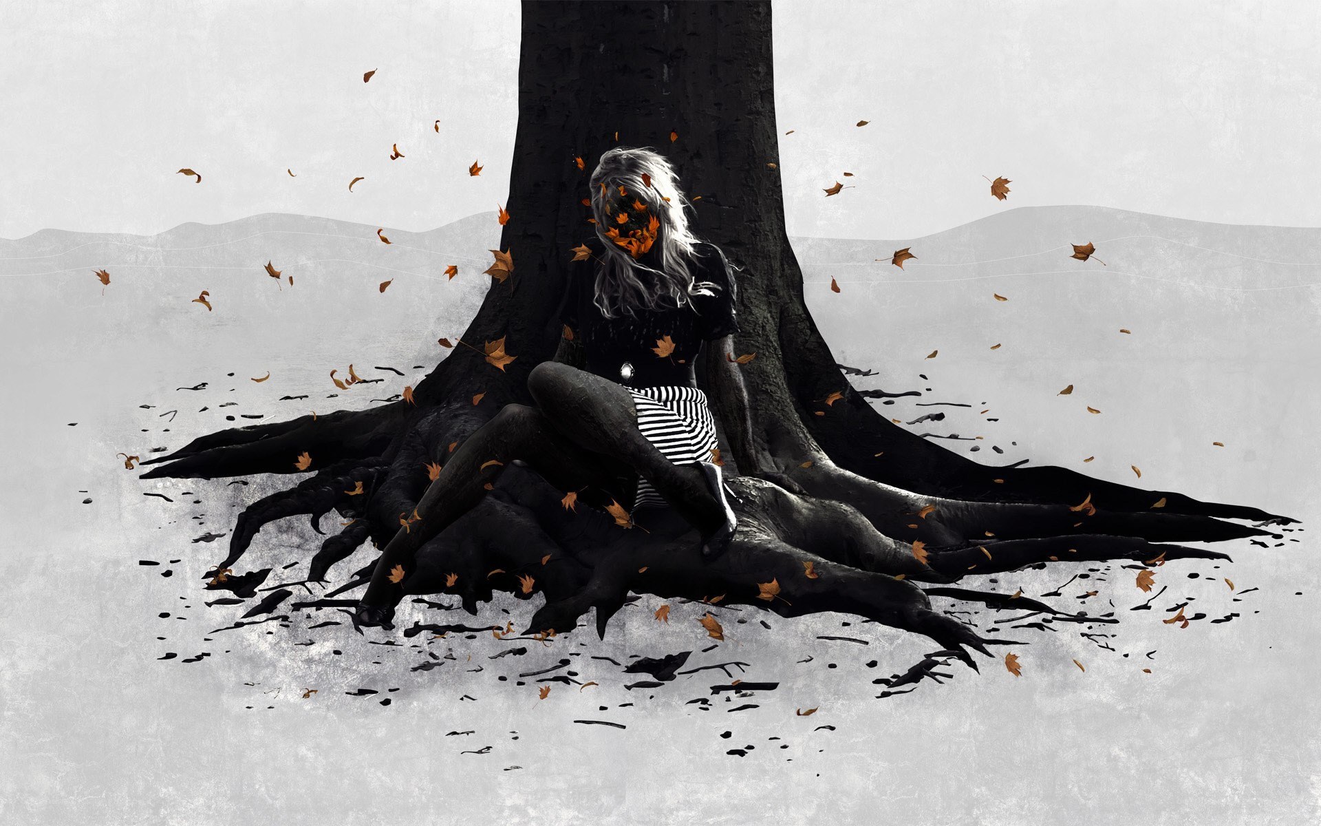 woman with tree roots