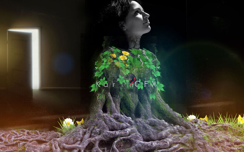 Woman with Tree Trunk Body