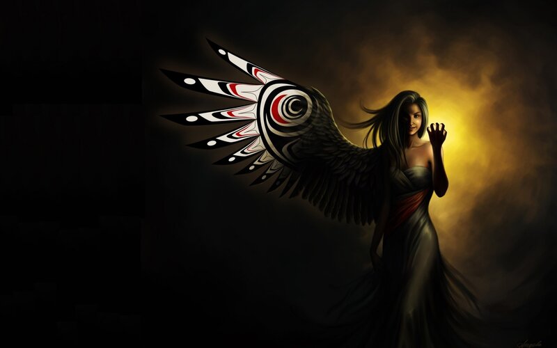 Woman with Tribal Wings — Black, Dramatic
