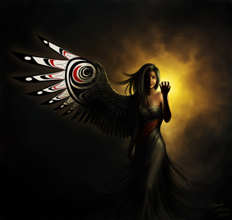 Woman with Tribal Wings — Black