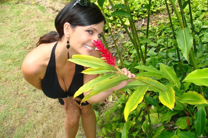 Woman with tropical flower