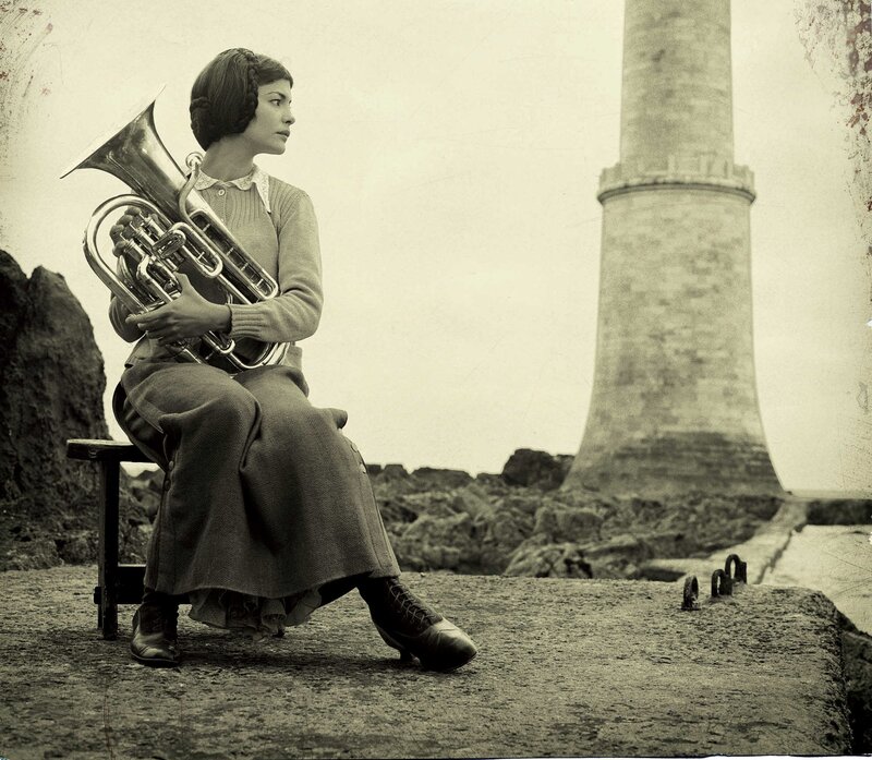 Woman with Tuba — Sepia