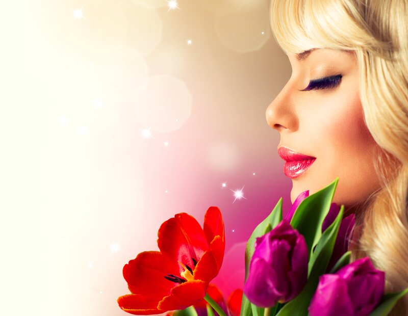 Woman with Tulips — Red