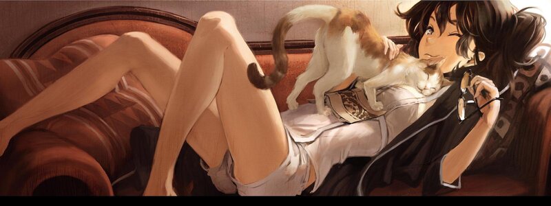 Woman with Two Cats — Brown