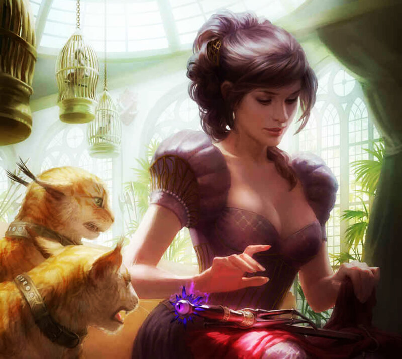 Woman with Two Cats — Purple, Serene, Afternoon, Digital Art
