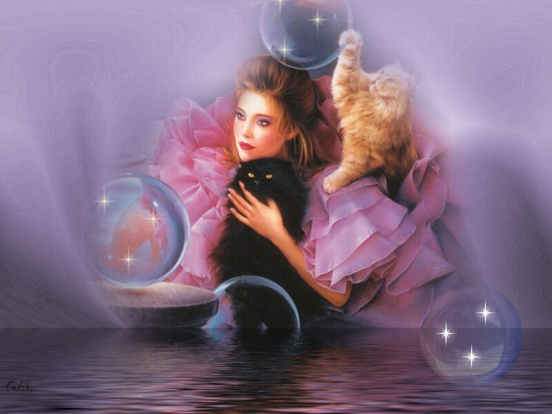 Woman with Two Cats