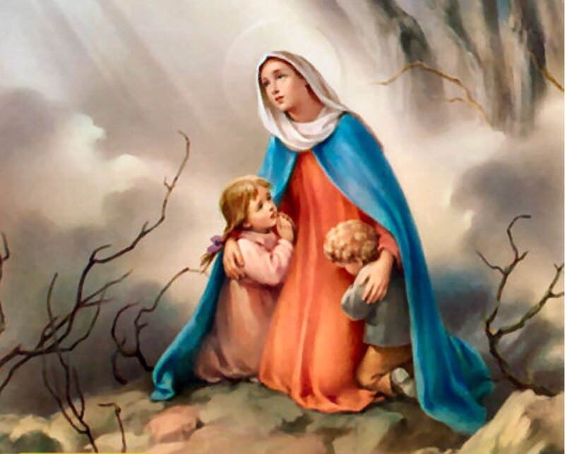 Woman with Two Children — Blue