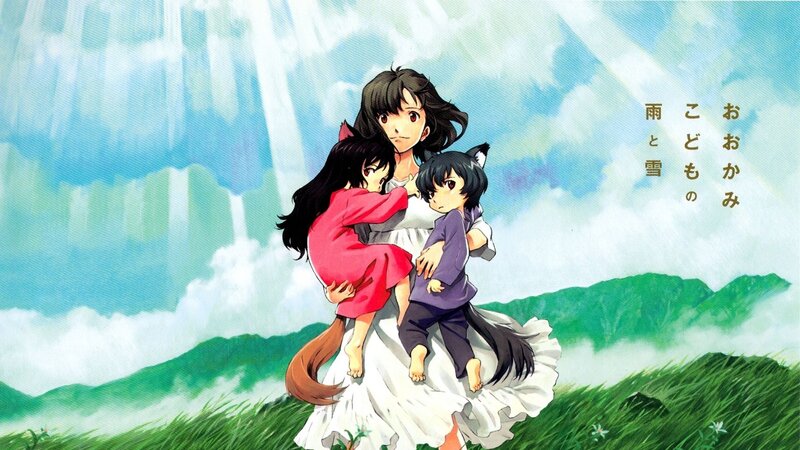Woman with Two Children — Green, Serene, Afternoon, Anime