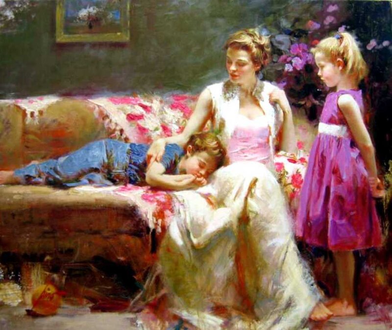 Woman with Two Children — Pink