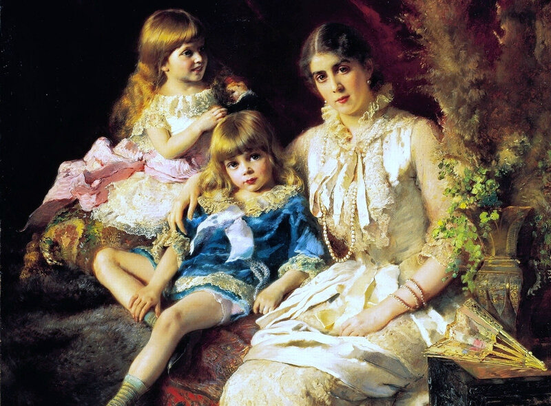 Woman with Two Children — White, Dramatic