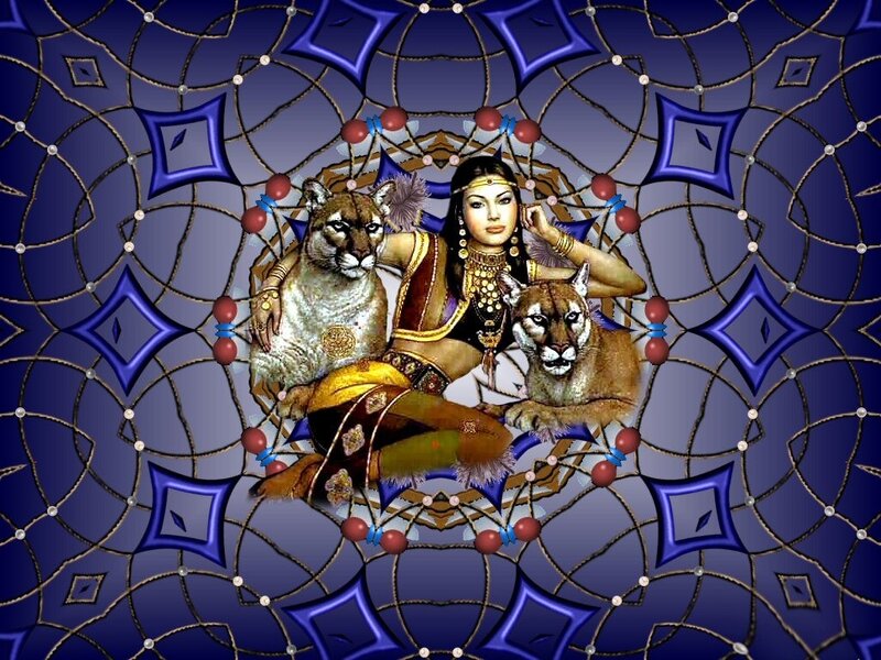 woman with two cougars