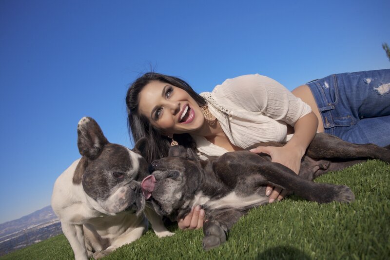 Woman with Two Dogs — Blue, Happy, Afternoon